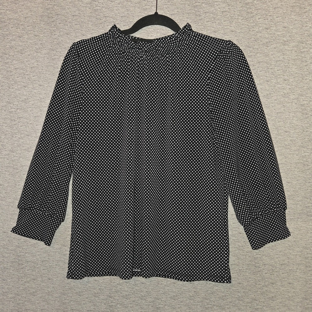 Adrianna Papell Polka‎ Dot Blouse Ruffle Long Sleeve Stretch Top Size Small